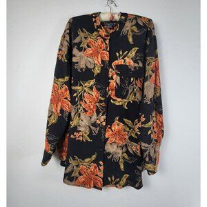 Vintage Caroline Little Women 18W Floral Mandarin Collar Button Down Tunic Shirt